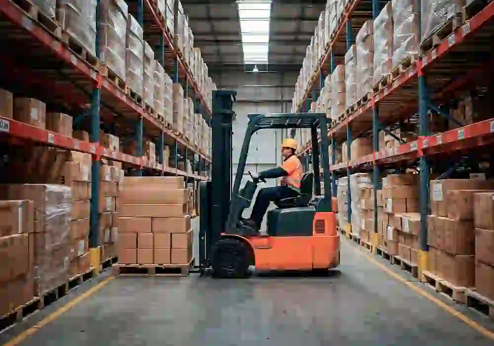 Forklift handling materials at an active Fort Worth job site