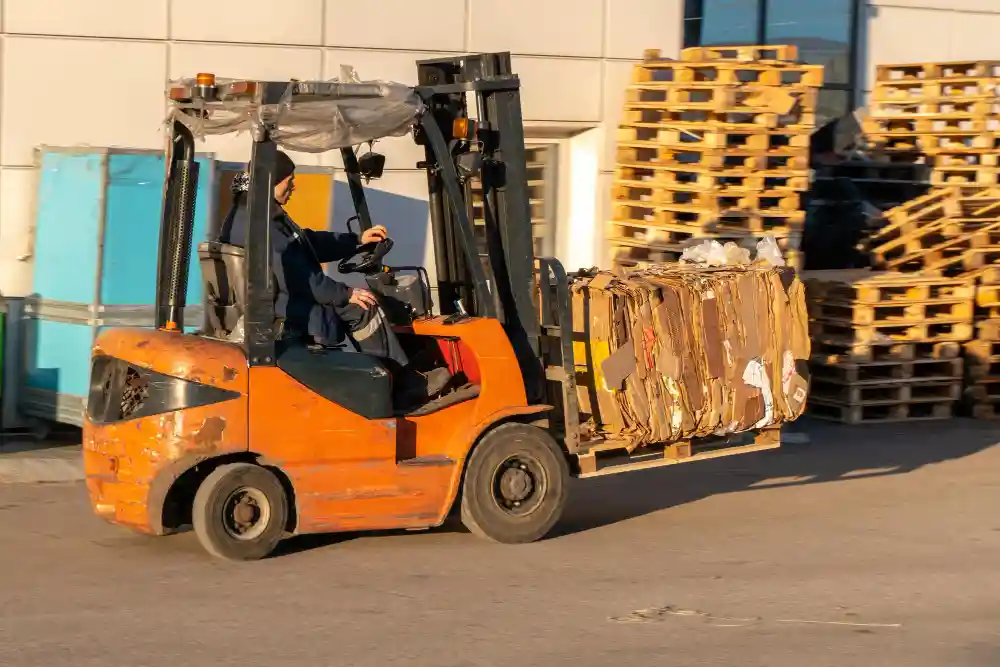 Forklift handling materials at an active San Luis Obispo job site