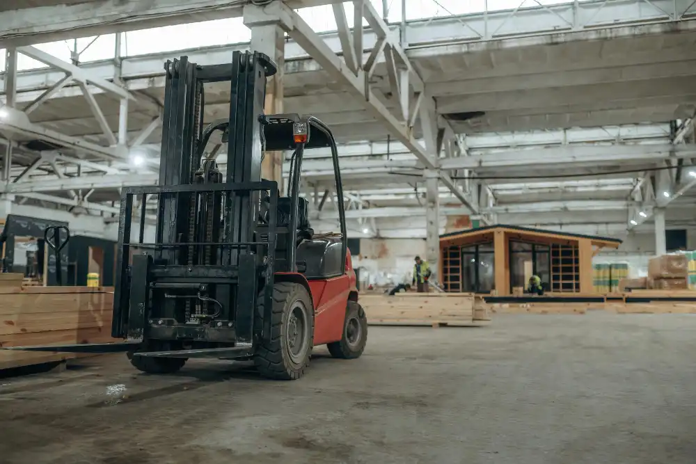 Forklift handling materials at an active Shrewsbury job site
