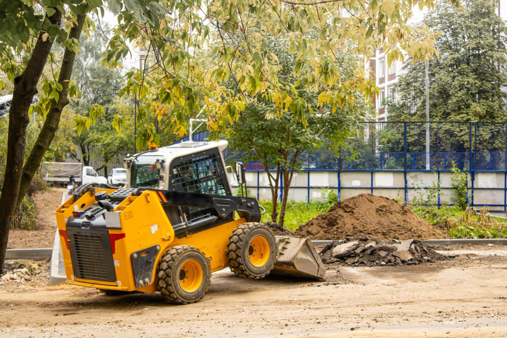 Heavy construction equipment in use at a Tracy, California project site