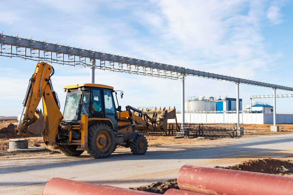 Heavy construction equipment operating at a Hermiston, OR project site