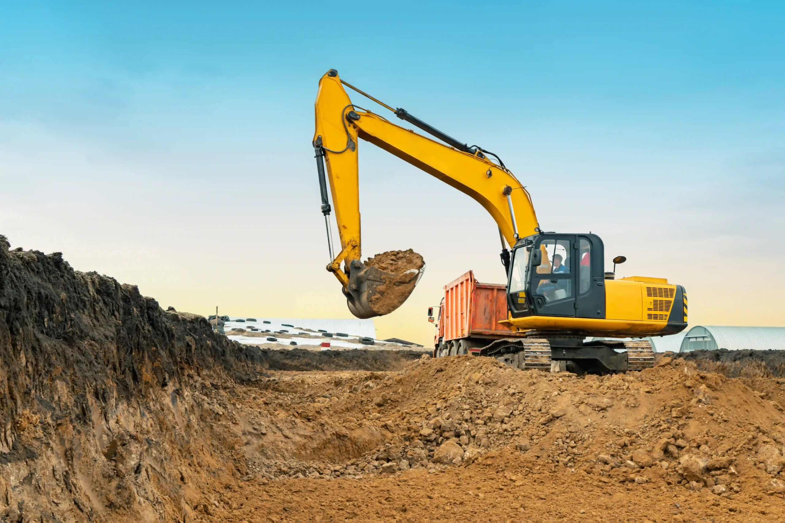 Heavy equipment rental on job site in Pomona, CA