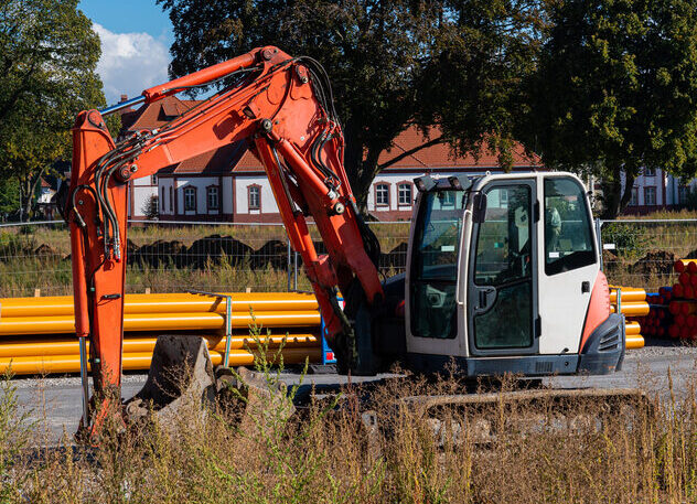 rented excavator at a utility construction site in Richmond, CA