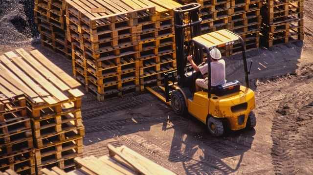 Forklift handling materials at an active Shawnee job site