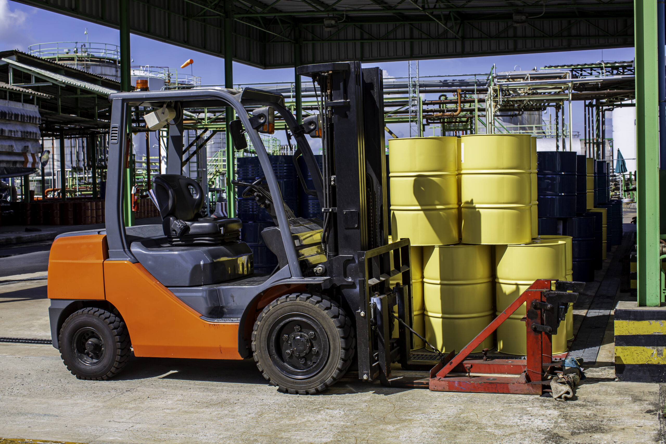 Forklift transporting construction materials on a homebuilding site in Humble, Texas