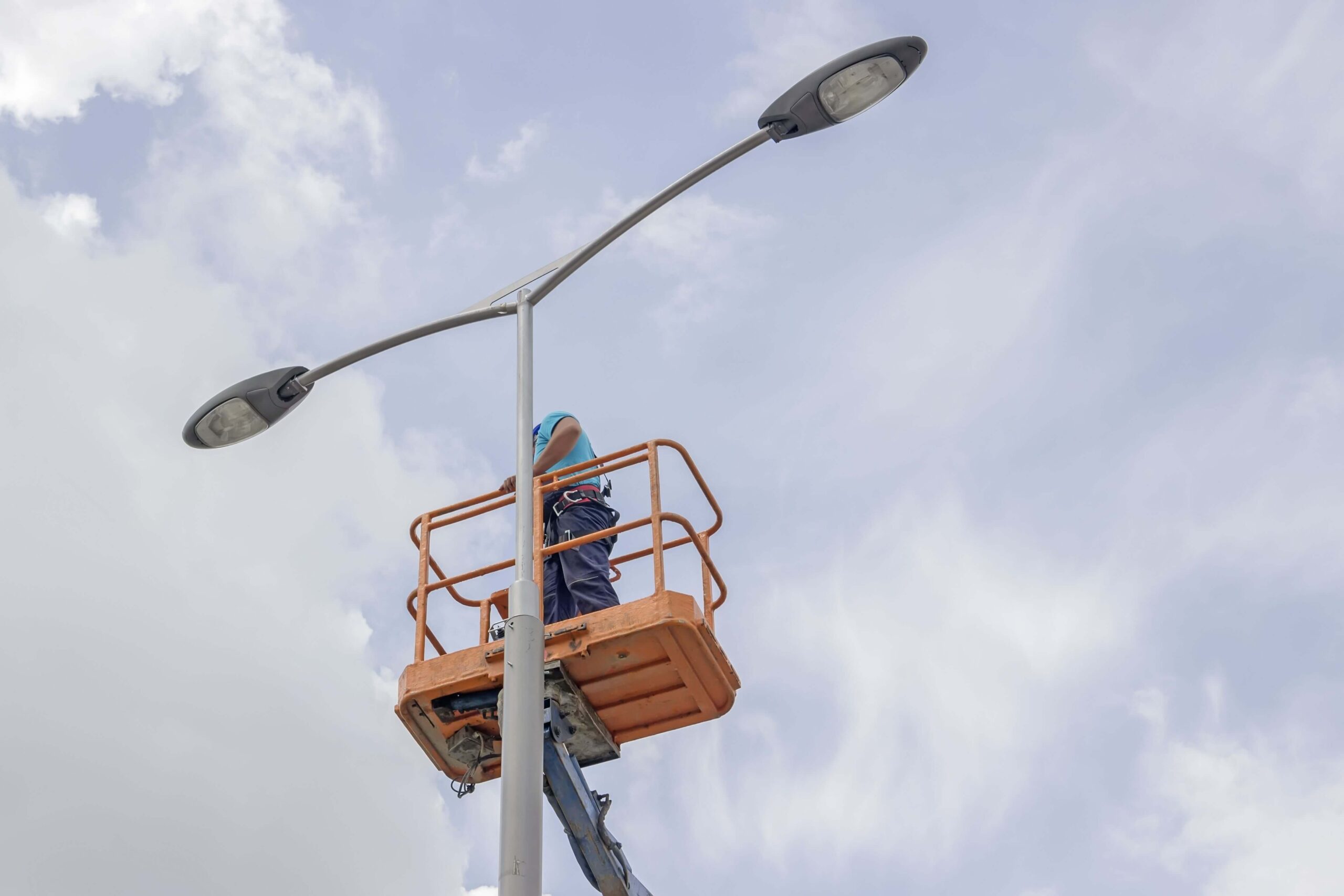 Boom lift used for elevated construction work in Houston, Texas