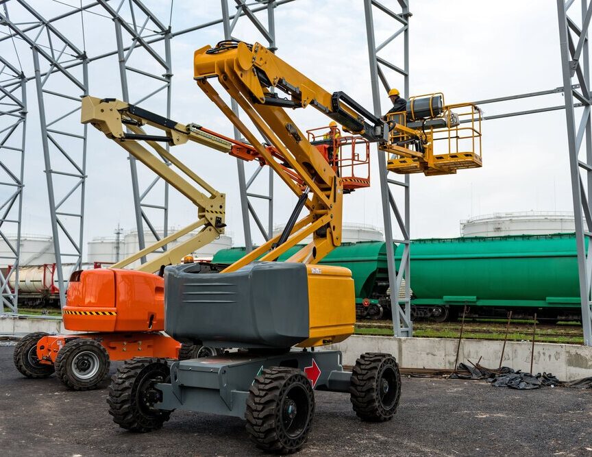 Boom lift used on a commercial building project in Tomball, Texas